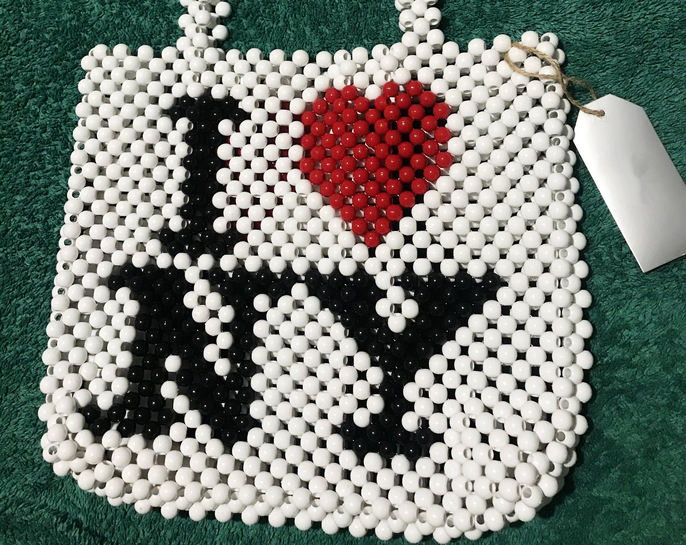 White I Love NY Pearl Beaded Tote Bag, Approx. 9.1" x 8.7"
