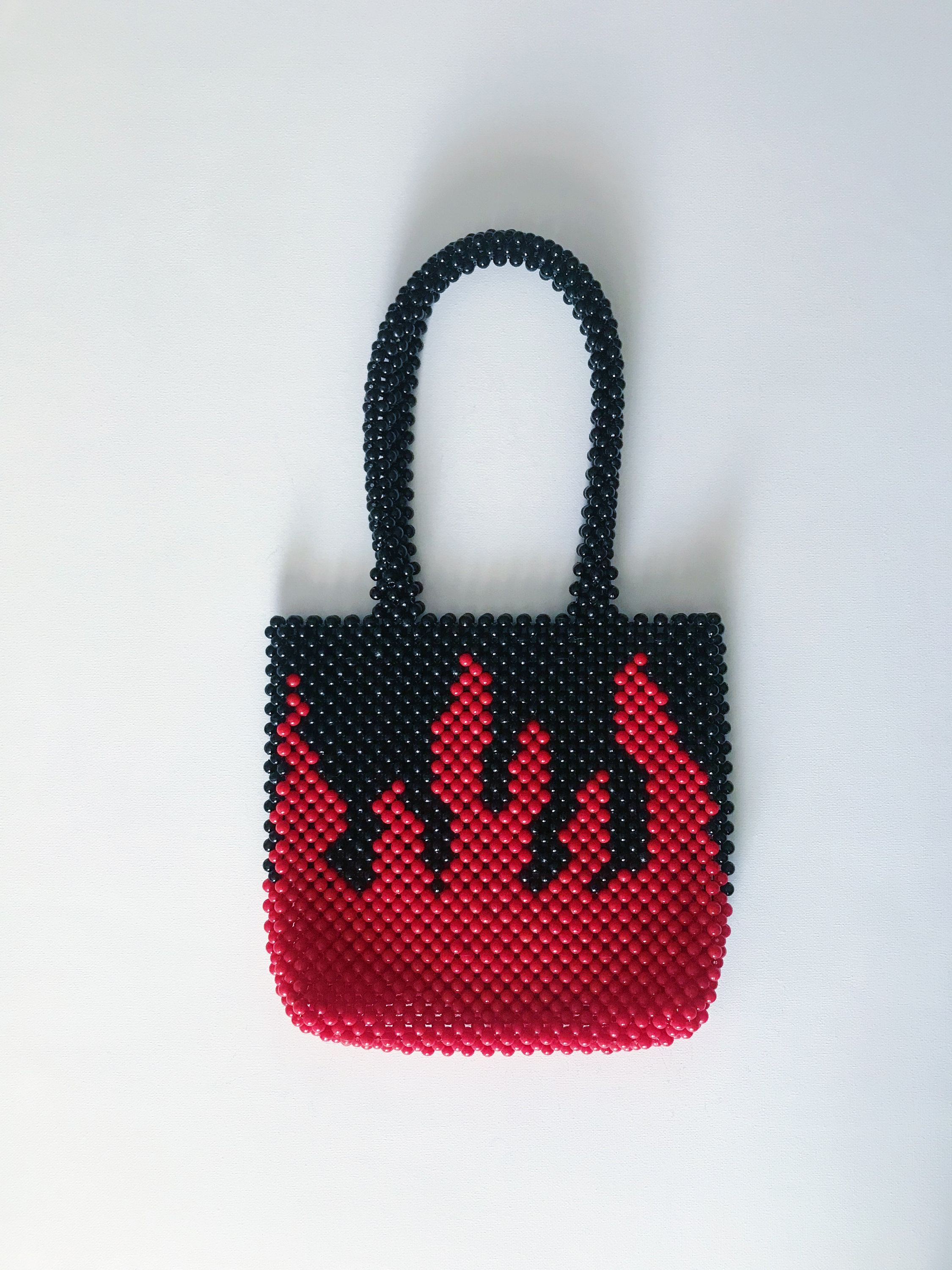 Black Red Flame Beaded Tote Bag, Approx. 9.4" x 7.9"