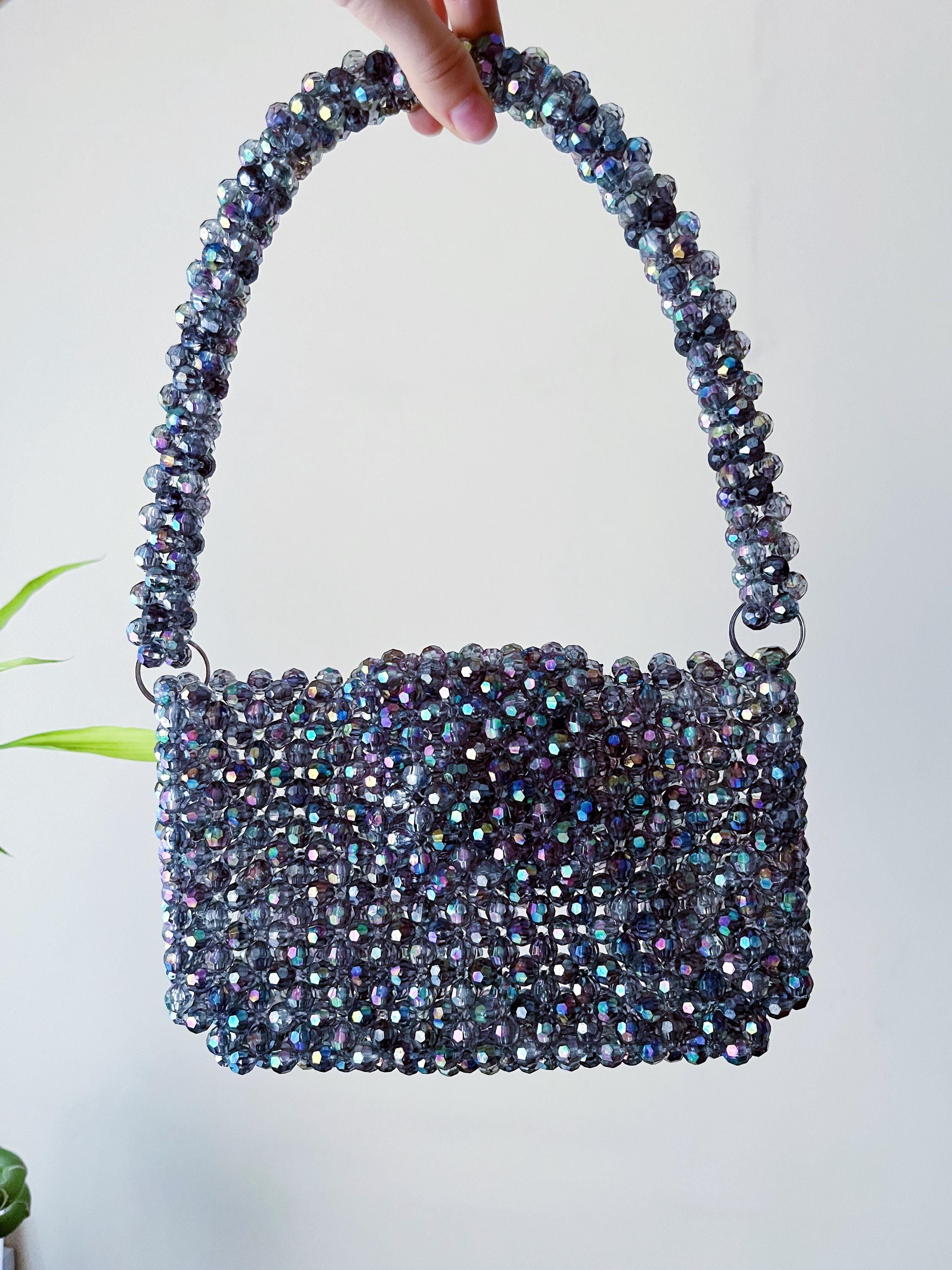 Iridescent Crystal Beaded Mini Shoulder Bag, Approx. 8.3" x 5.5"