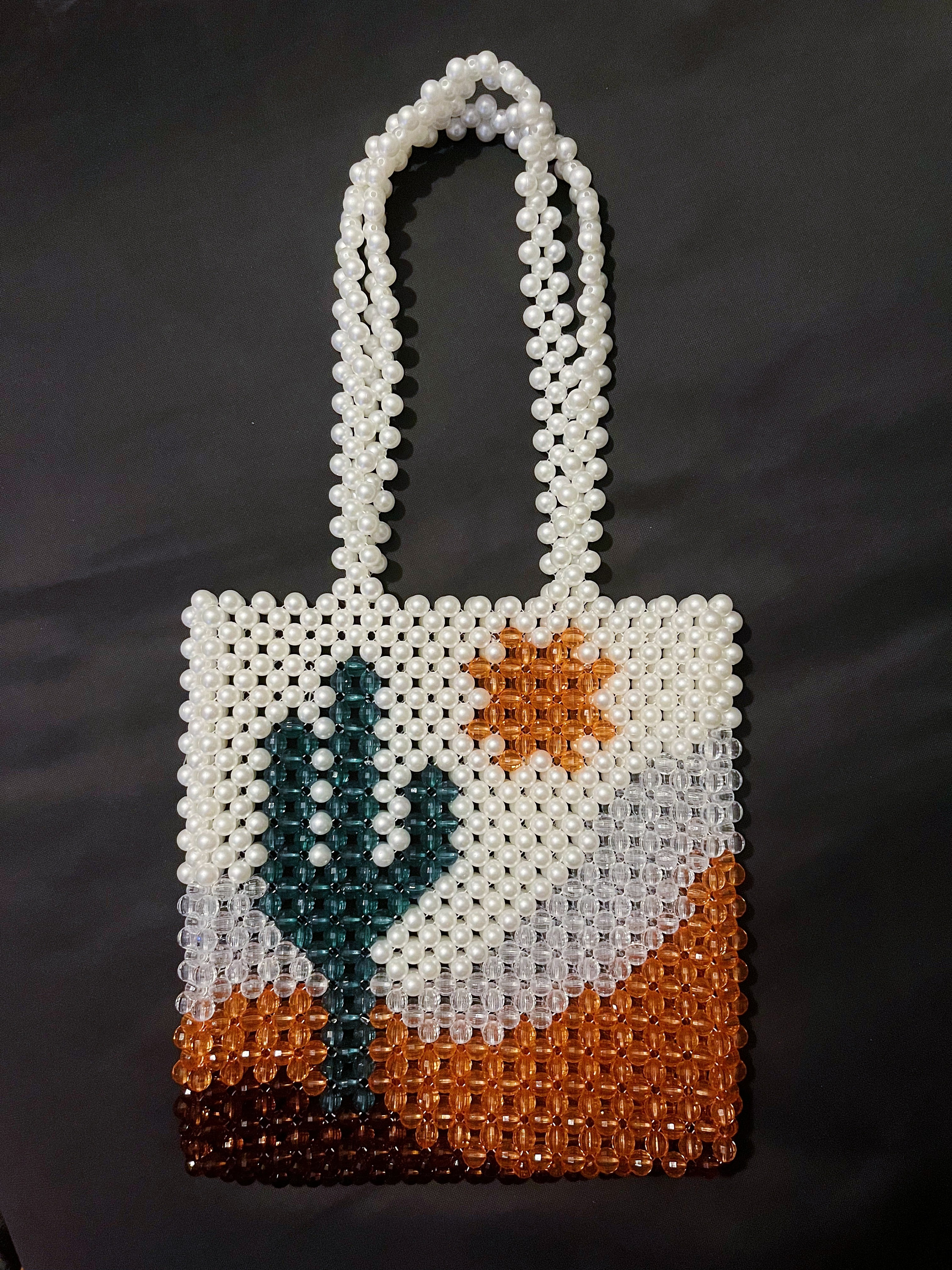 White Cactus Desert Sun Beaded Tote Bag, Approx. 8.7" x 9.8"